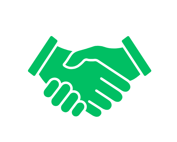 不動産業者の信頼獲得と「時間的猶予」の提供を象徴する、緑色の握手アイコン