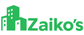 不動産業者向け決済支援サービス「ZAIKOS（ザイコス）」のロゴマーク。緑色のビル街のアイコンとブランドロゴの組み合わせ。