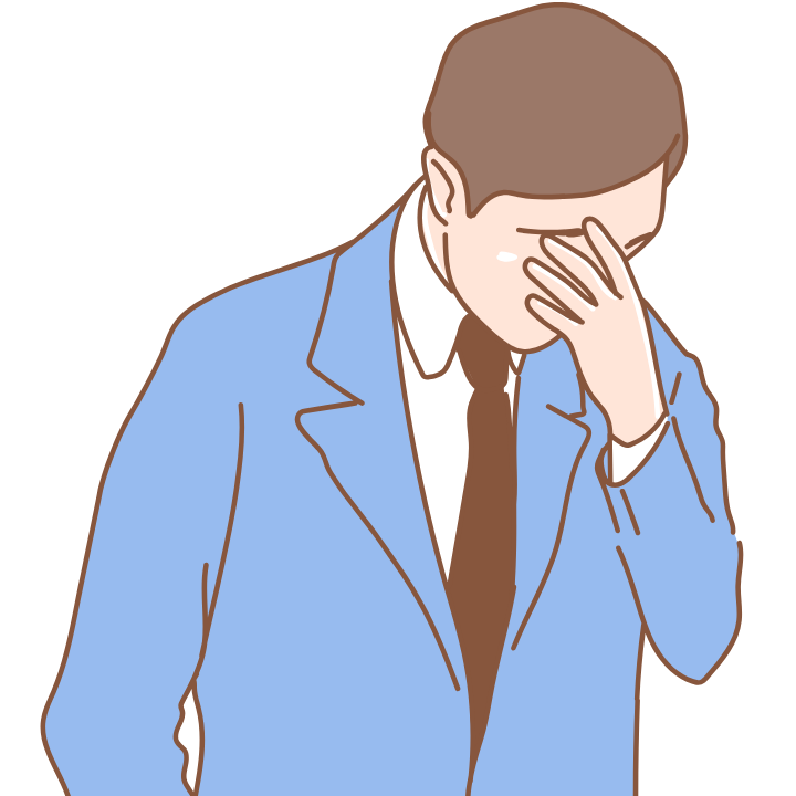 資金繰りや決済の期限に追われ、頭を抱えて悩む不動産業者の男性イラスト