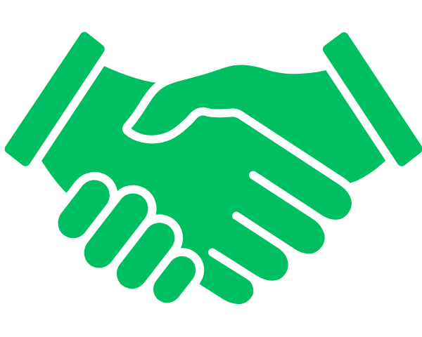 条件合意後、即座に契約と決済を完了させる「売買契約・即時決済」を象徴する握手のアイコン