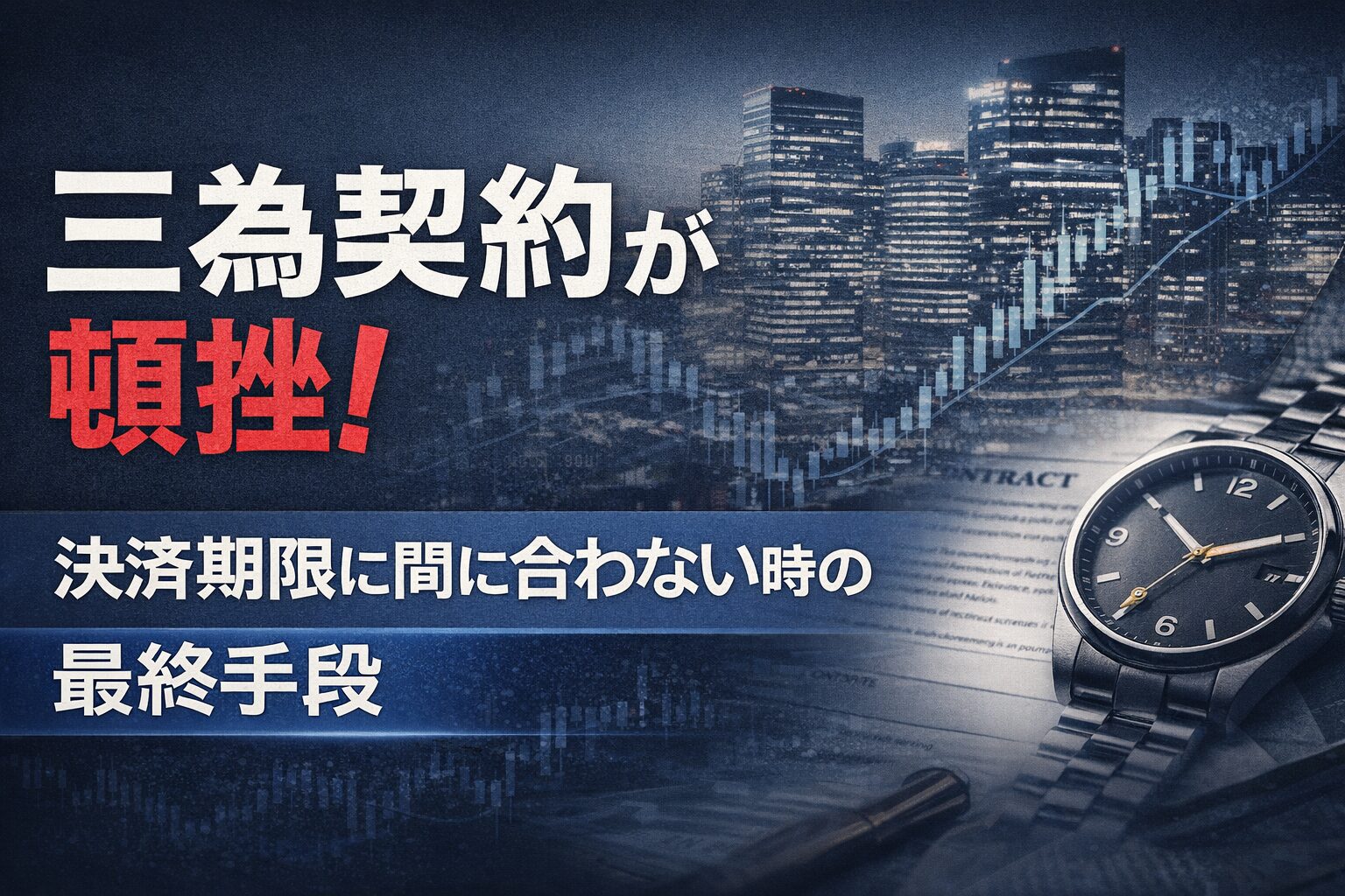 三為契約が頓挫し決済期限に間に合わない時の最終手段を示す不動産業者向けアイキャッチ画像
